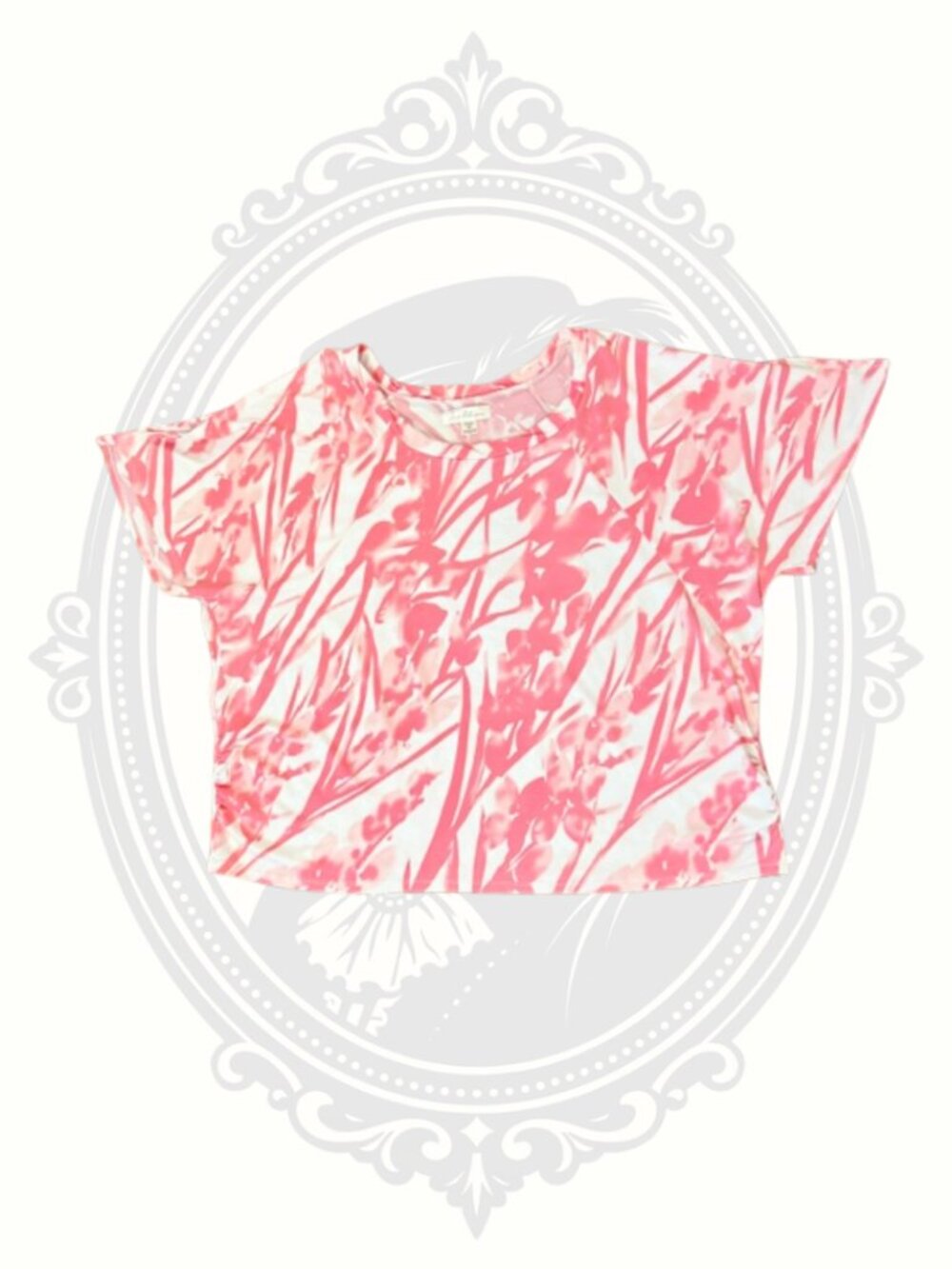 Tradition Image Women's 2X Pink White Floral Stretch Top Plus Size 22W 20W
